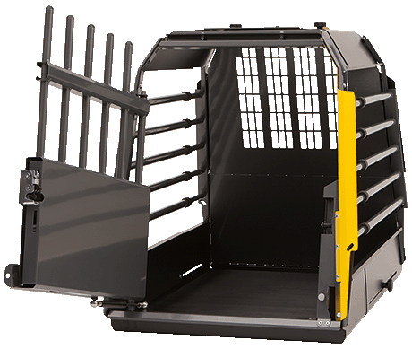 Hundbur för hundtransport i personbilar. MIMsafe VarioCage Single. Den säkraste hundburen för bilar.